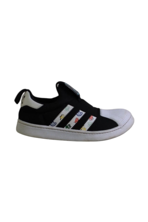A Black Slip Ons from Adidas in size 7Y for boy. (Front View)