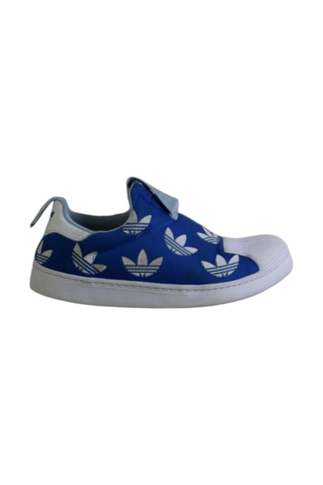 A Blue Slip Ons from Adidas in size 9Y for boy. (Front View)