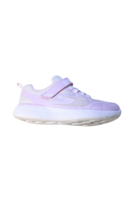 A Purple Sneakers from Skechers in size 7Y for girl. (Front View)