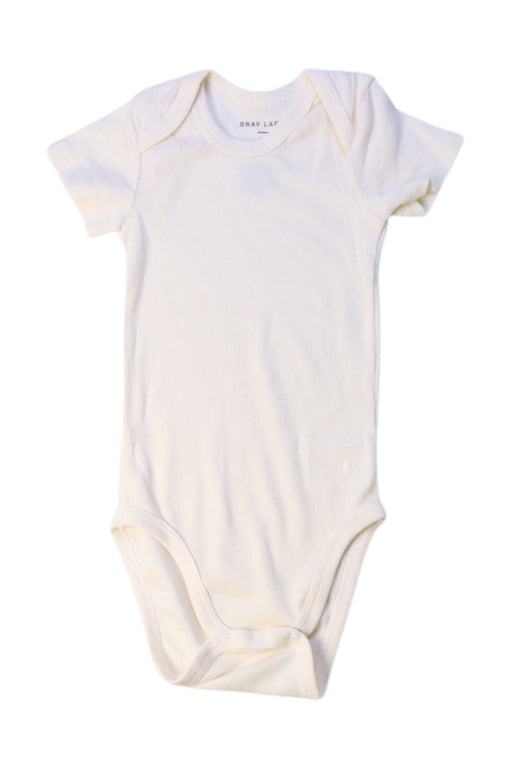 A White Short Sleeve Bodysuits from Gray Label in size 0-3M for neutral. (Front View)