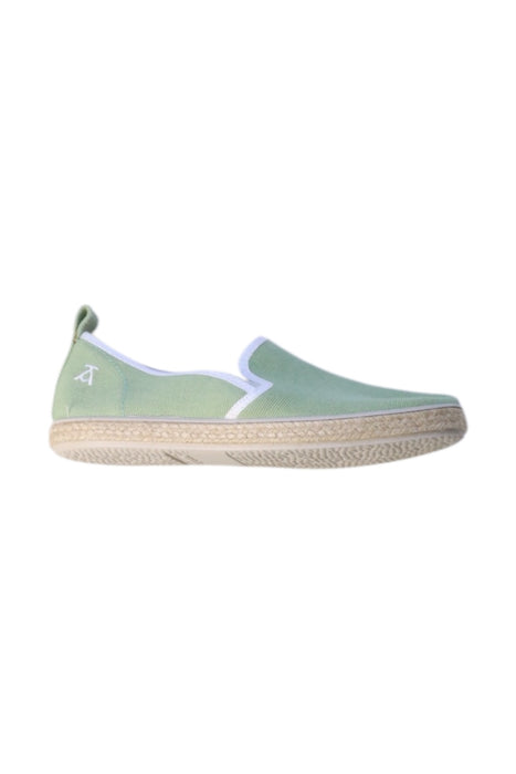 A Green Slip Ons from Pare Gabia in size 9Y for neutral. (Front View)