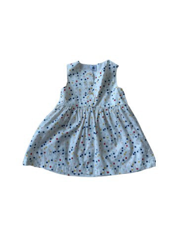 A Blue Sleeveless Dresses from Petit Bateau in size 12-18M for girl. (Front View)
