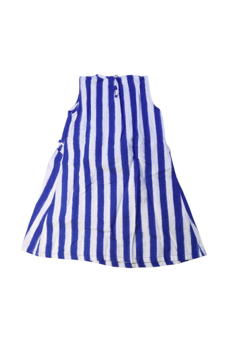 A Blue Sleeveless Dresses from Le Petit Lucas du Tertre in size 2T for girl. (Back View)