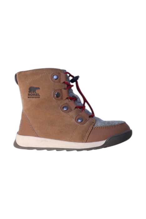 A Brown Winter Boots from Sorel in size 6T for boy. (Front View)