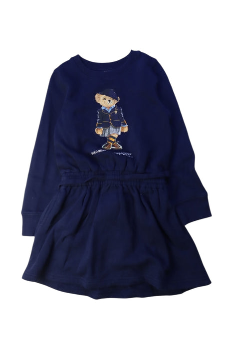 A Navy Long Sleeve Dresses from Polo Ralph Lauren in size 5T for girl. (Front View)