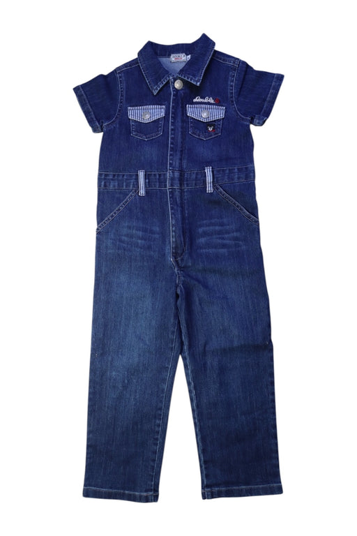 A Blue Short Sleeve Jumpsuits from Miki House in size 2T for boy. (Front View)