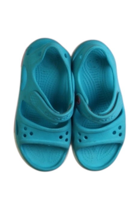 A Blue Sandals from Crocs in size 4T for girl. (Back View)