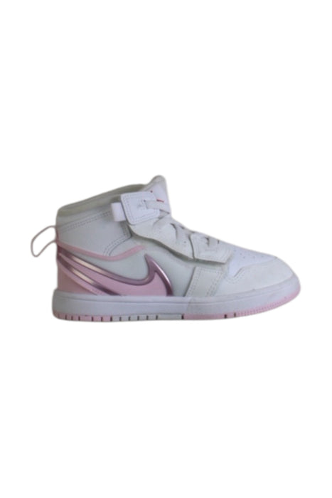 A White Sneakers from Air Jordan in size 4T for girl. (Front View)