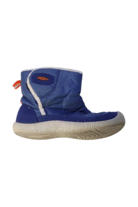 A Blue Winter Boots from Keen in size 6T for boy. (Front View)
