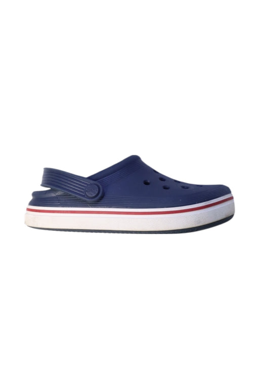A Navy Slip Ons from Crocs in size 6T for neutral. (Front View)