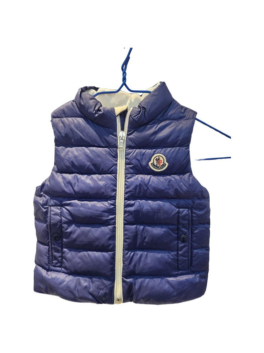 A Blue Outerwear Vests from Moncler in size 18-24M for boy. (Front View)