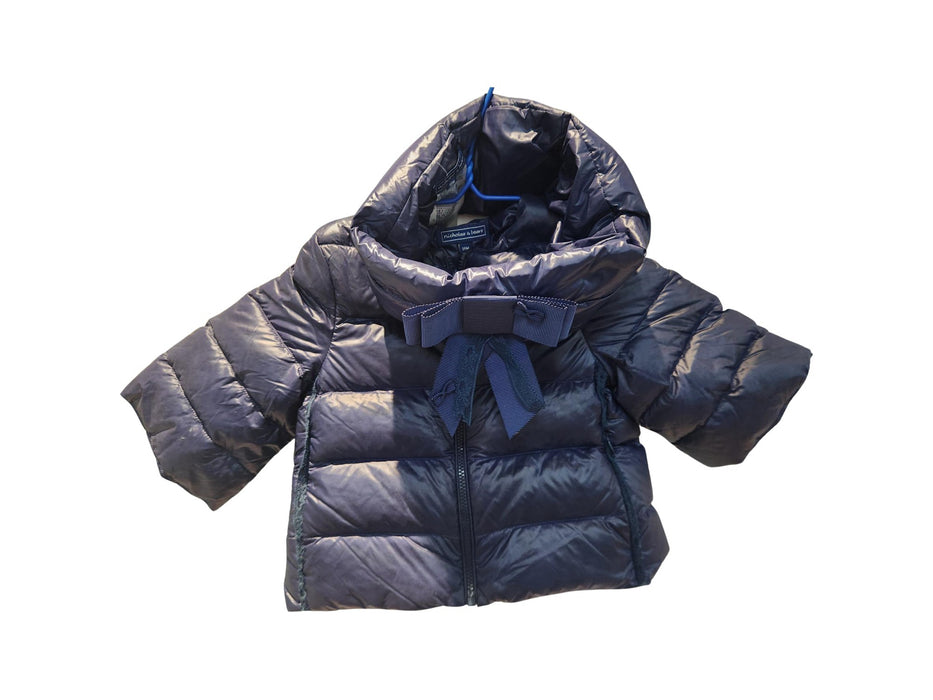 A Navy Puffer/Quilted Jackets from Nicholas & Bears in size 12-18M for girl. (Front View)