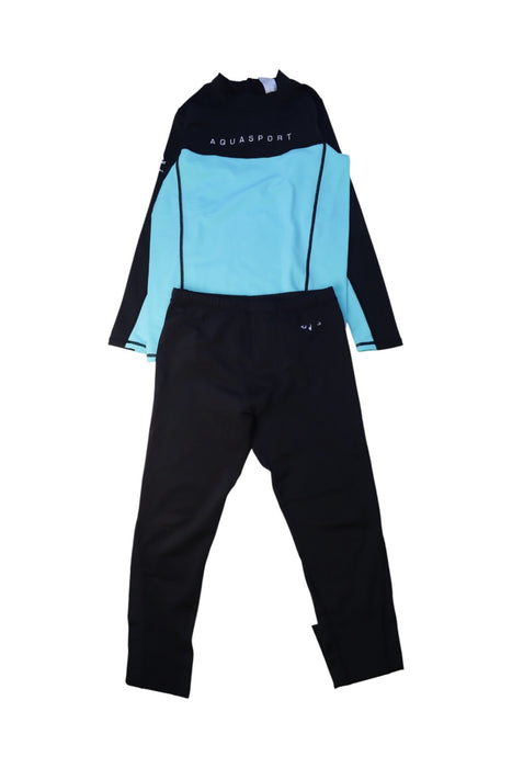 A Black Wetsuits from Aquasport in size 14Y for boy. (Front View)
