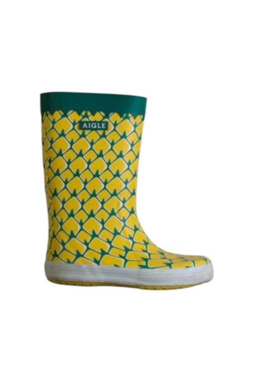 A Yellow Rain Boots from Aigle in size 3T for neutral. (Front View)
