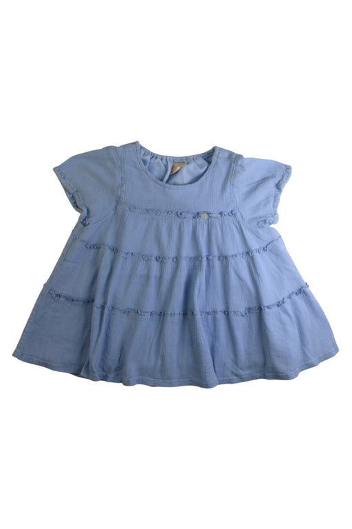 A Blue Short Sleeve Dresses from Petit Main in size 4T for girl. (Front View)
