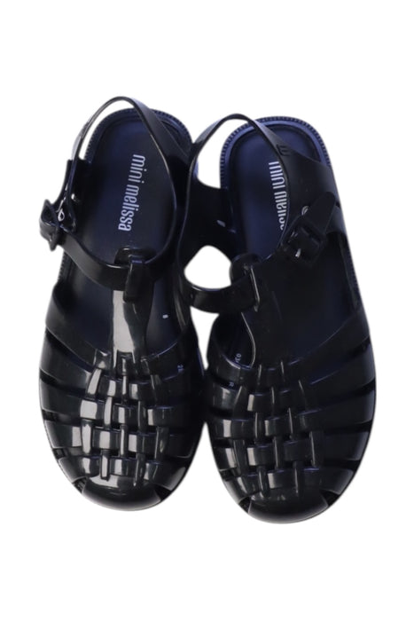 A Navy Sandals from Mini Melissa in size 6T for girl. (Back View)