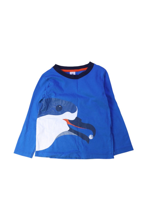 A Blue Long Sleeve T Shirts from Petit Bateau in size 4T for boy. (Front View)
