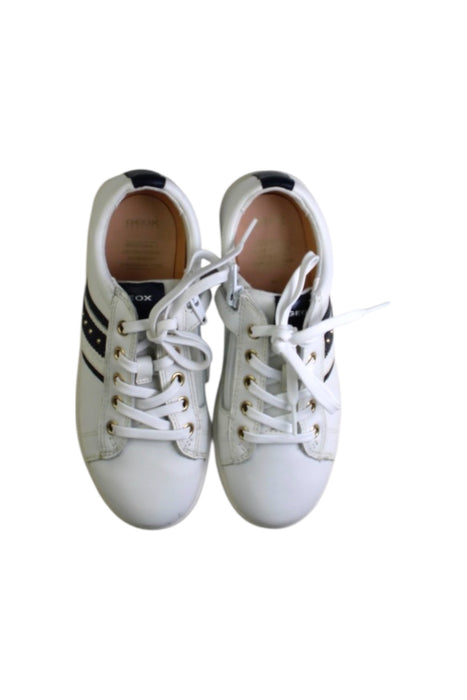A White Sneakers from Geox in size 9Y for girl. (Back View)