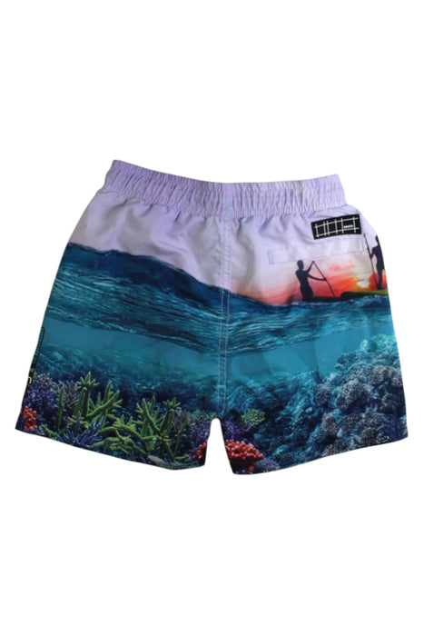 A Blue Swim Shorts from Molo in size 5T for boy. (Back View)
