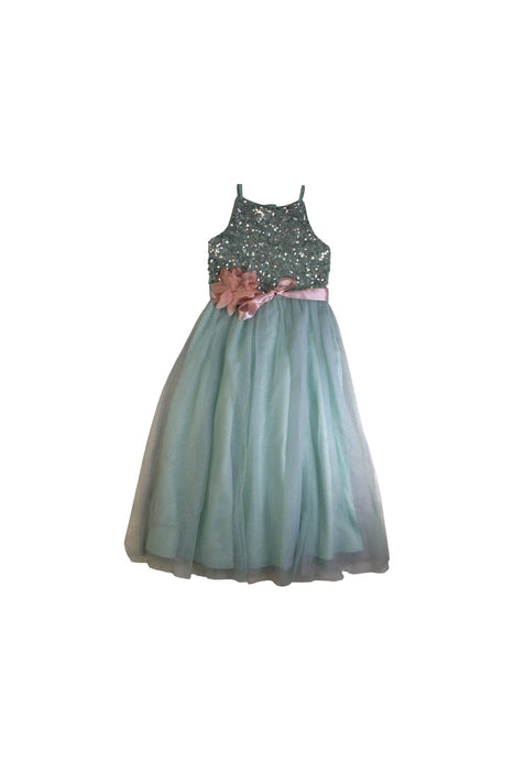 A Blue Sleeveless Dresses from Monsoon in size 7Y for girl. (Front View)