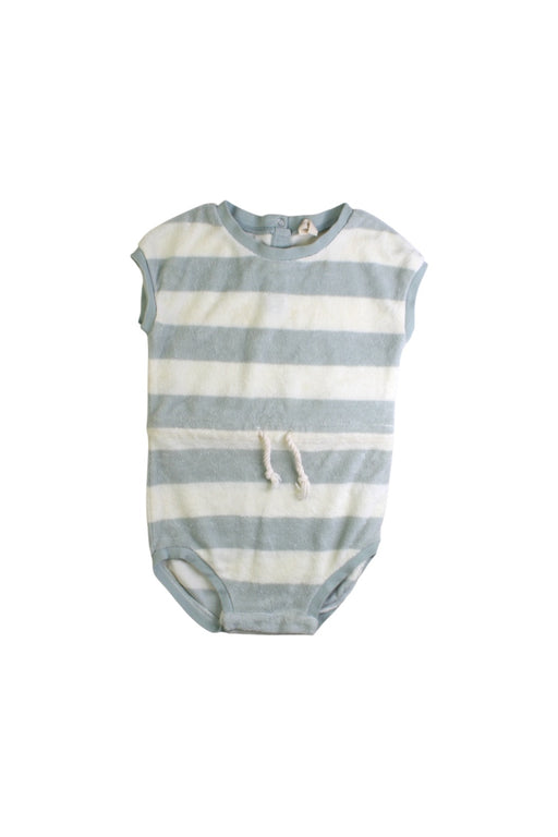 A Blue Short Sleeve Rompers from Quincy Mae in size 18-24M for neutral. (Front View)
