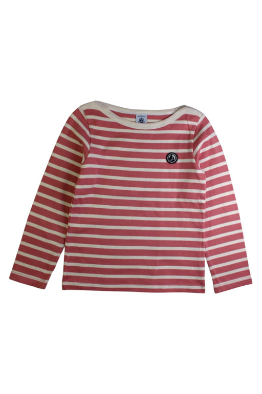 A Pink Long Sleeve T Shirts from Petit Bateau in size 6T for girl. (Front View)
