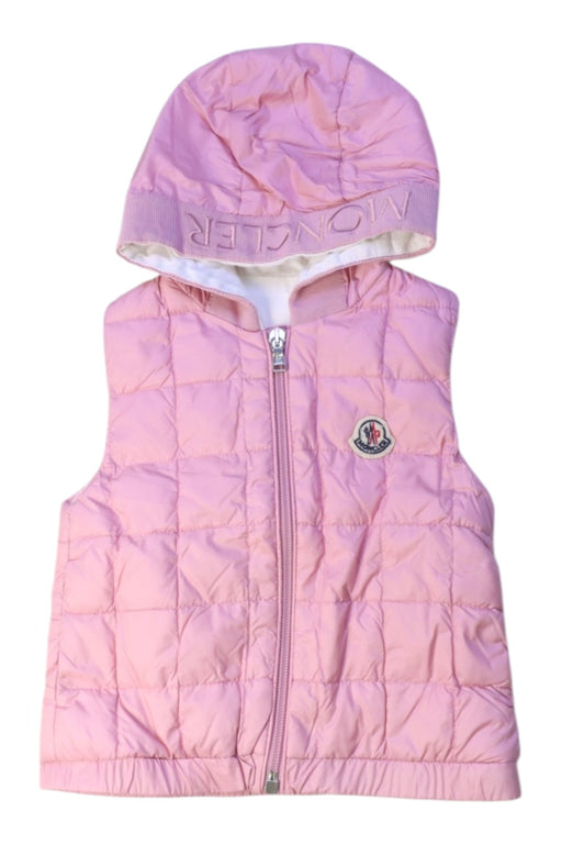 A Pink Outerwear Vests from Moncler in size 12-18M for girl. (Front View)