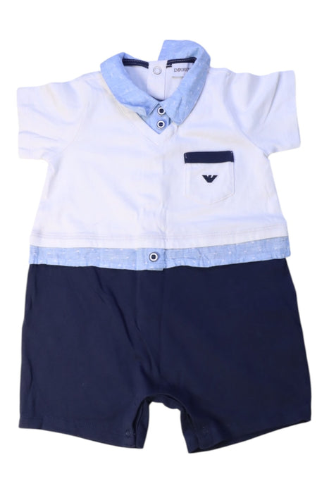 A White Short Sleeve Rompers from Armani in size 6-12M for boy. (Front View)