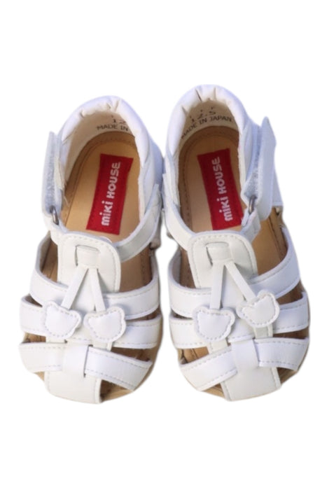 A White Sandals from Miki House in size 18-24M for girl. (Back View)