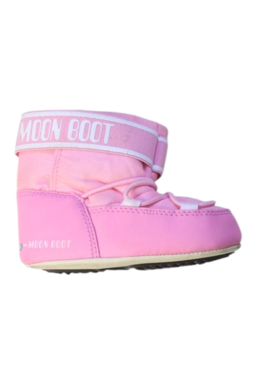 A Pink Booties from Moon Boot in size 12-18M for girl. (Front View)