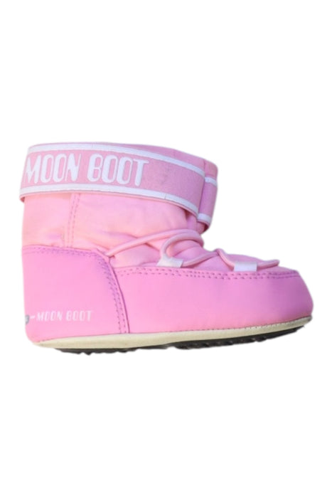 A Pink Booties from Moon Boot in size 12-18M for girl. (Front View)