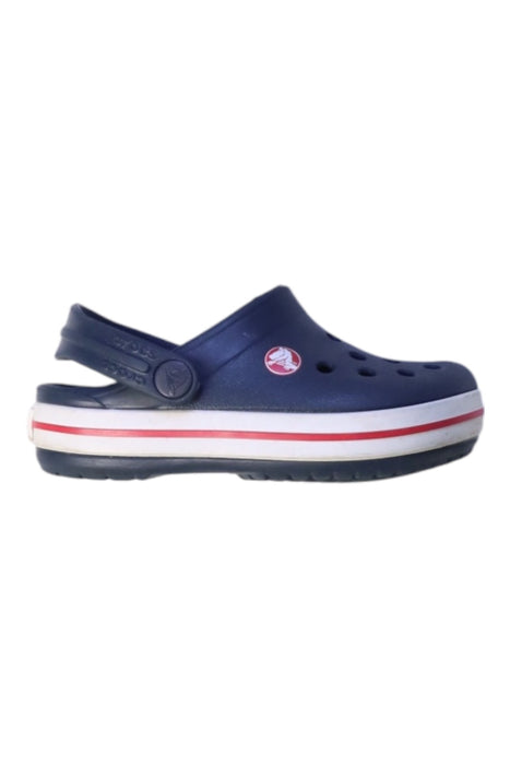 A Navy Slippers from Crocs in size 18-24M for boy. (Front View)
