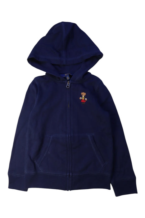 A Navy Zippered Sweatshirts from Polo Ralph Lauren in size 5T for girl. (Front View)