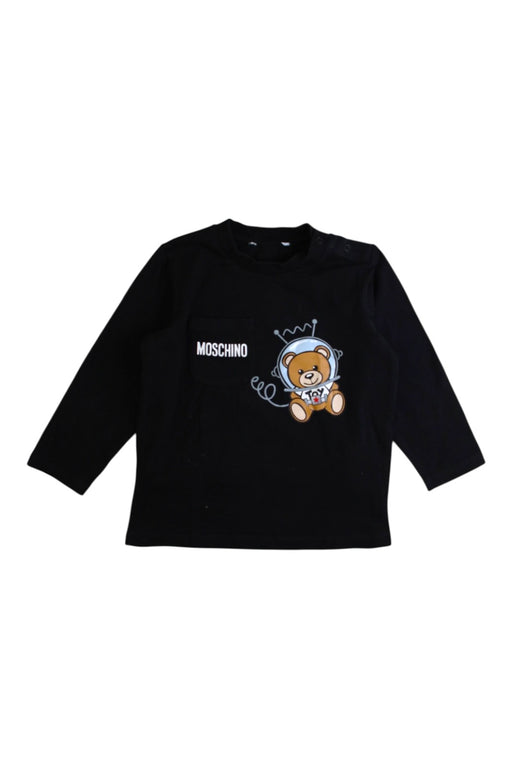 A Black Long Sleeve T Shirts from Moschino in size 18-24M for boy. (Front View)