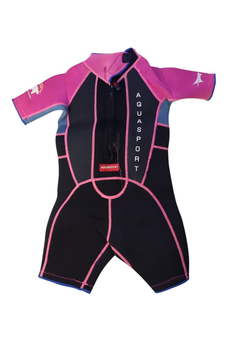 A Black Wetsuits from Aquasport in size 4T for girl. (Back View)