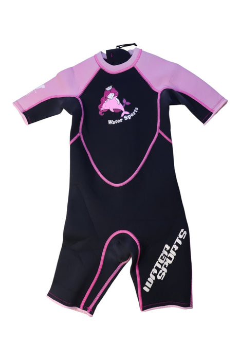 A Black Wetsuits from Watersports in size 6T for girl. (Front View)