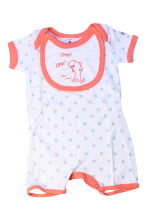 A White Short Sleeve Rompers from Petit Bateau in size 0-3M for boy. (Front View)