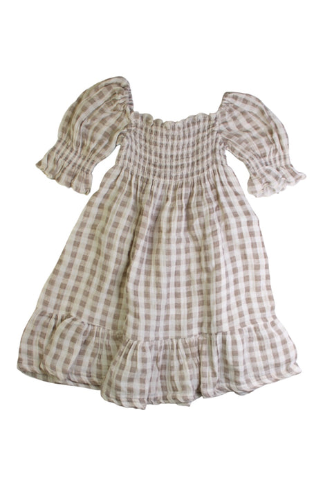 A Beige Short Sleeve Dresses from Nothing Fits But in size 12-18M for girl. (Back View)