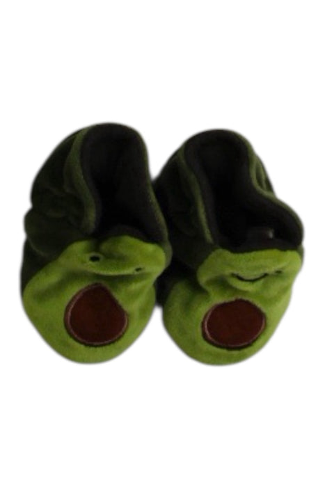 A Green Slippers from Jellycat in size 0-3M for neutral. (Back View)