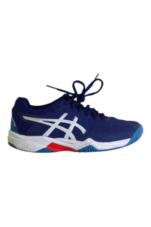 A Blue Sneakers from ASICS in size 7Y for boy. (Front View)