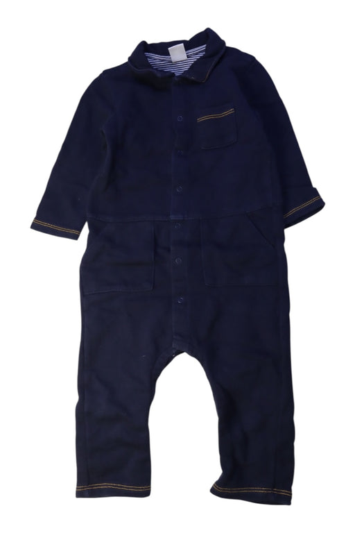 A Navy Long Overalls from Petit Bateau in size 2T for girl. (Front View)