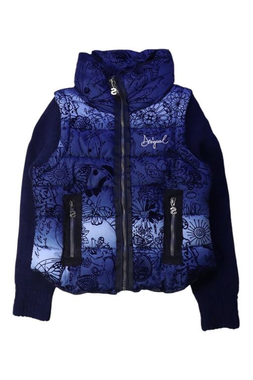 A Blue Puffer/Quilted Jackets from Desigual in size 7Y for girl. (Front View)
