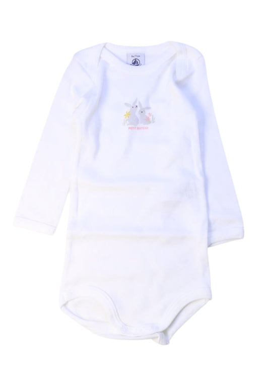 A White Long Sleeve Bodysuits from Petit Bateau in size 6-12M for girl. (Front View)