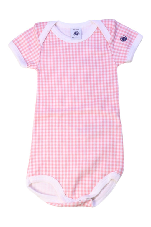 A Pink Short Sleeve Bodysuits from Petit Bateau in size 6-12M for girl. (Front View)