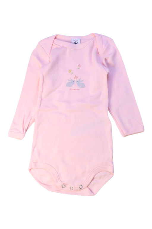 A Pink Long Sleeve Bodysuits from Petit Bateau in size 6-12M for girl. (Front View)