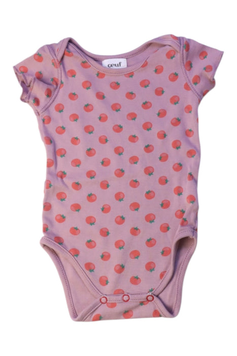 A Pink Short Sleeve Bodysuits from Oeuf in size 0-3M for girl. (Front View)