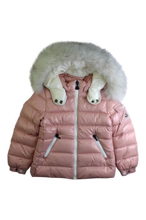 A Pink Puffer/Quilted Coats & Outerwear from Moncler in size 4T for girl. (Front View)