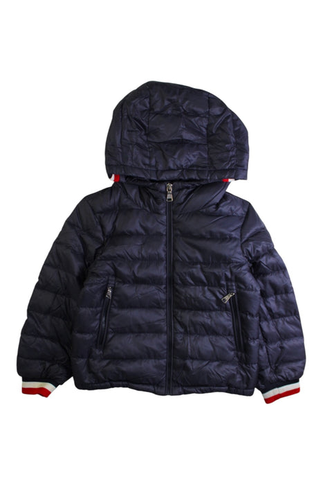 A Navy Puffer/Quilted Jackets from Moncler in size 4T for boy. (Front View)
