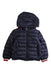 A Navy Puffer/Quilted Jackets from Moncler in size 4T for boy. (Front View)