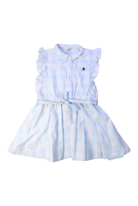 A Blue Sleeveless Dresses from Petit Bateau in size 4T for girl. (Front View)